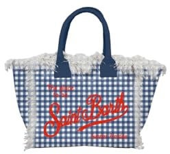 Saint Barth Mc2 Borsa A Mano Motivo Vichy Vanity Mini VAMI001 Blu Chiaro Blu