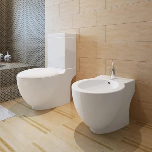 NQJIBUE Home Garden, Stand WC & Bidet Set Bianco Ceramica
