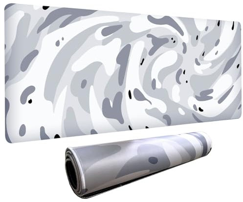 Fluid Pattern XXL Mouse Pad,Super Thick Waterproof Fluid Pattern Large Gaming Mousepad with Stitched Edge,Mouse Computer Desk Accessories,Non-Slip Base Mouse Keyboard Mat 800X400X4mm (Fluid White)