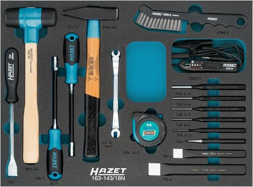 HAZET Universal-Satz 163-143/18N, Außenprofil Sechskant, 17-teilig | Abtrieb Außenprofil Sechskant, Länge 519 mm, Breite 392 mm, Höhe 50 mm, 3252 g, HAZET Safety-Insert-System (SIS)