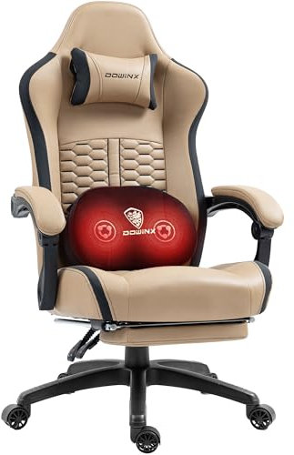 Dowinx Heated Massage Gaming Chair, Lumbar Support, Gaming Chair with Pocket Spring Cushion and Footrest, Gaming Chair High Back PC for Adults, Brown