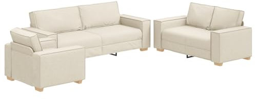 vidaXL Sofa Stuhl mit Kissen 3 pcs Beige 220 x 78 x 84 cm Leinen, Wohnzimmer, modernes Sofaset, stylischer Stuhl, ergonomisches Sitzen, gemütlicher Lounge-Bereich, langlebige Möbel
