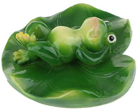 Gcljlmy Teichfrosch auf Blatt Schwimmtier Teichfigur Gartenfigur Schwimmfigur, aus Kunstharz, B# auf dem Rücken Frosch