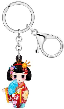 LONYOO Kimono Kokeshi en acrylique - Porte-clés japonais - Accessoire Kawaii Stuff - Cadeaux japonais pour femmes et adolescents - Sac à main, rouge, M