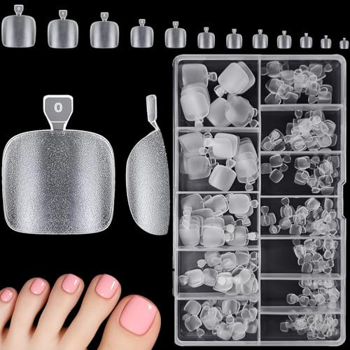 XIAOHEBAN 240 Pièces Capsule Ongle Pied, 12 Tailles Capsule Americaine Ongle Pied Mate, Acrylique Faux Ongles pour Orteils, Capsule Pied Artificiels pour Femmes Filles Salon de Manucure Nail Art
