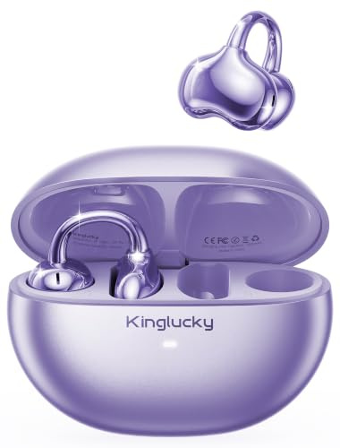 Kinglucky Upgrade Open-Ear Kopfhörer – Non-In-Ear Design, angenehmer, 40 Std. Akkulaufzeit, kabellose Bluetooth 6.0 Ohrhörer, ideal für kleine Ohren & Brillenträger, Violett