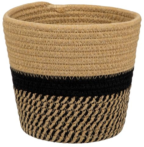 Gewebter Baumwollseil Pflanzkorb Blumentopf Geflochten Übertopf Korb Aufbewahrungsbehälter Organizer für Pflanzgefäße, Blumentopf, Kunsthandwerk, Spielzeug, Home Décor (Schwarz Braun, 15cm x 15cm)