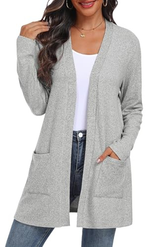 QIXING Women's Cardigan Open Front Lightweight Long Sleeve Casual Sweater Cardigan with Pockets for Autumn Winter