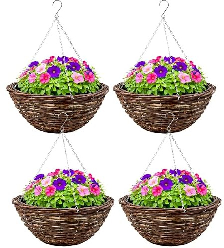 Garden Mile 2 Pack 14 Hanging Baskets Outdoor Flower Planters with Chain