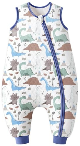 Yoofoss Baby Schlafsack mit Füßen 2.5 Tog Winter Schlafsack Baby mit Beinen Baumwolle Warm Babyschlafsack für 3-4 Jahre Kinder Jungen Mädchen 90 cm- Blau Dinosaurier