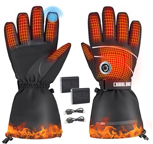CAMULAND Guantes Calefactables 10000mAh para Hombre y Mujer - 4 Niveles de Calor, Impermeables y Resistentes al Viento - Compatibles con Touchscreen para Moto, Esquí, Senderismo, Trabajo Exterior