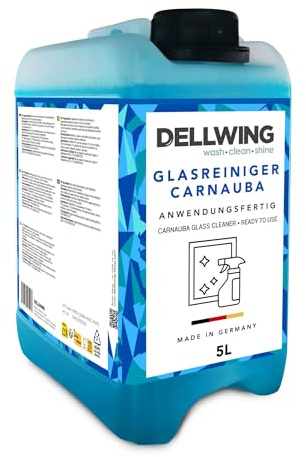 Dellwing Nettoyant vitres au carnauba 5 l, | prêt à l’emploi avec effet protecteur, idéal pour vitres, miroirs et carrelage, fabriqué en Allemagne