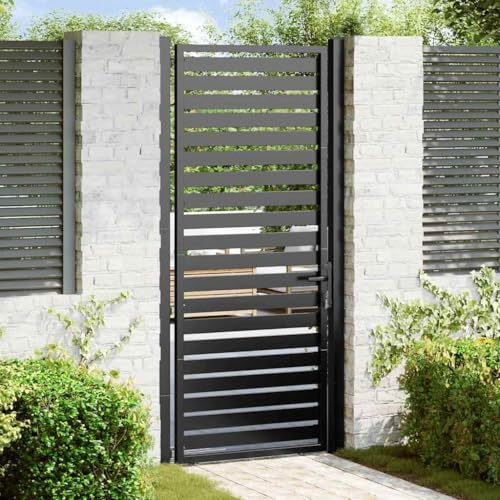 Portail de Jardin, Porte de Clôture en Aluminium 100x200 cm, Verrouillable avec Serrure, Résistant aux Intempéries, Design Moderne, pour Jardin, Terrasse, Extérieur, Couleur Noir