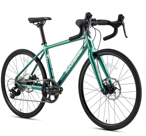 ROCKBROS Vélo de Course 22 Pouces, Cadre en Aluminium Léger, Vélo de Route Changement de Vitesses SENSAH PHI 10 Vitesses, Freins à Disque Mécaniques, Taille Adaptée 140-155 cm, Vert Bleu