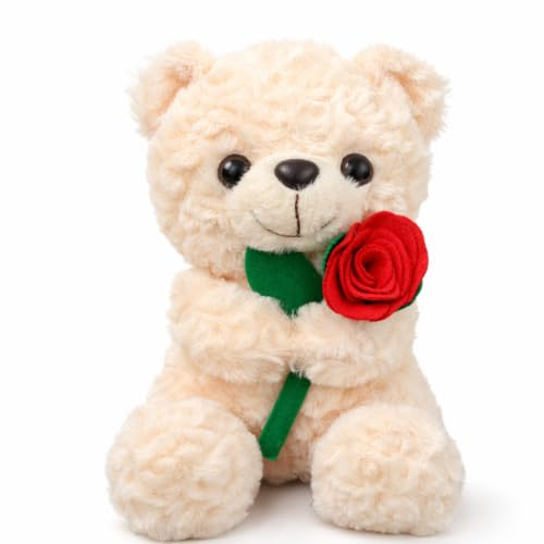 20cm Rose Teddy Bear, Teddy Bear for Girlfriend, Charming Valentines Bear with Rose, for Girlfriend, Birthday Gifts for Girlfriend, Valentine’s Day, Anniversary