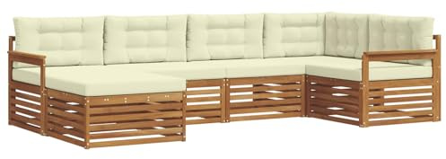 vidaXL Outdoor-Sofagarnitur mit Kissen 6 pcs Natur und Creme, Moderner Outdoor-Sofa, robuster Sitzecke für Garten, bequemer Lounge für die Terrasse