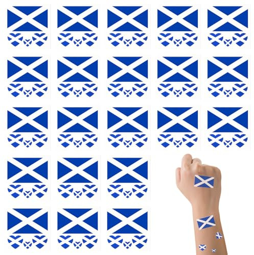Scotland Flag Face Temporary Tattoo Stickers 25 Sheets | 3–5 Days Long Lasting, Easy-to-Remove, Scotland Stickers for Football Matches, St Andrew's Day and Party