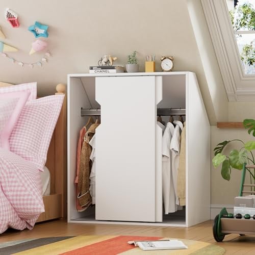 MSFE Dachschrägenschrank mit 2 Türen, Dachschrägenregal 100 x 80 x 52CM Kleiderschrank im schräger Wand Bücherregal in Holz geeignet für die platzsparende Aufbewahrung unter Dachschrägen Weiß