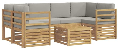 vidaXL Outdoor-Sofagarnitur 7 pcs Weiß und Hellgrau Polyester, Garten, modernes Outdoor-Sofa-Set, langlebige Möbel für Terrasse, Lounge-Sitz und Komfort