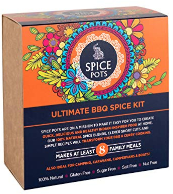 Spice Pots BBQ Cooking Spices and Rubs and Gift Set, 4 x 40g BBQ Seasoning and Marinade - Natural Vegan Ingredient Spice Mixes with 8 Barbeque Recipe Booklet - Gourmet Food Gifts for Men & Women