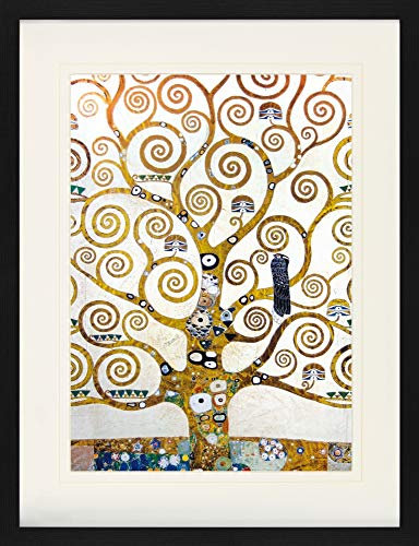 1art1 Gustav Klimt Poster L'Albero della Vita (Dettaglio) Quadro in Cornice con Pregiato Passepartout | Immagini A Parete | in Una Cornice 80x60 cm
