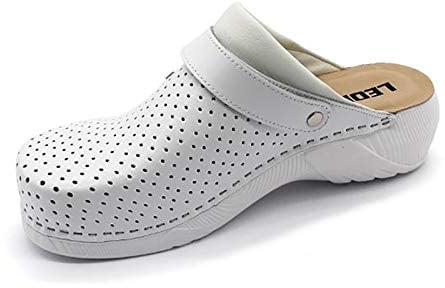 LEON 3300 Komfortschuhe Lederschuhe Pantolette Hausschuhe Clog, Damen, Weiß, EU 39