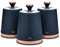Tower T826131MNB Cavaletto Set of 3 Storage Canisters for Tea/Coffee/Sugar, Steel, Midnight Blue and Rose Gold