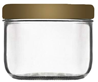 PEGANE Lot de 12 bocaux Terrines en Verre, capacité 450 ML, 79,25 x 100mm,Capsules dorés stérilisables 100mm avec Flip incluses - IRIOS -