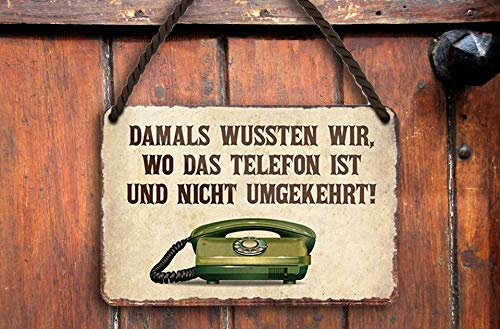 schilderkreis24 - Blechschild Sprüche für Oma & Opa – Geschenk zum Ruhestand, Geburtstag & Eltern (Damals wussten wir Telefon 18x12cm)