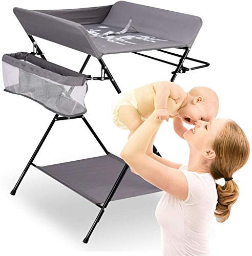Baby Klappbar Wickelkombi- Mobiler Wickeltisch mit Sicherheitsgurt und Ablagefächern Wickelkombination, Gewichtskapazität 25kg(Ohne Räder)