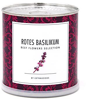 MacFlowers® | Anzucht-Set mit Rotem Basilikum | eine Sorte Samen | in niedlicher instant Gardening Blumendose | Geschenk für Küchen Freunde
