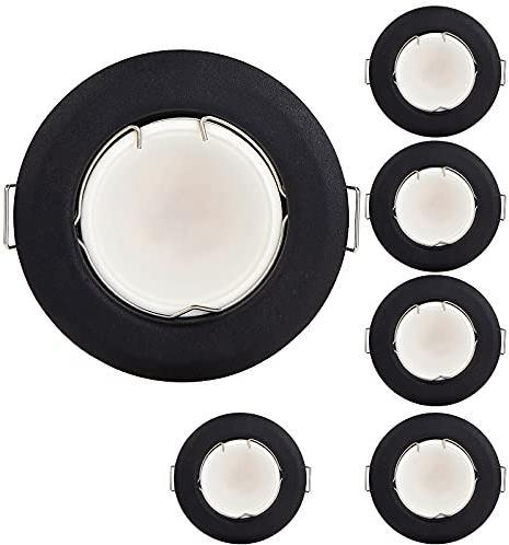 HCFEI Flache LED Einbaustrahler ultra flach matt schwarz mit LED Spot Modul 230V I 3W 300Lumen I Warmweiß 3000K I 120°Abstrahlwinkel I Dimmbar I 55mm Einbauloch I Einbauleuchte rund (6er - Warmweiß)