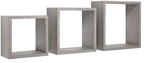 MODULARREDO | INCUBO Set di 3 Mensole da Muro, Cubi Arredo, Mensole Cubo, Cubi da Parete, 35x35 p15.5 cm 30x30 p15.5 cm e 25x25 p15.5 cm, Rovere Grigio Nuovo - Made in Italy