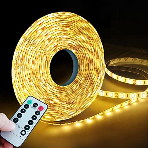 Homeleo 5M 150 Led Strip Lights Battery Powered, Outdoor Waterproof Warm LED Light Strip for Gazebo Coop Garden Kitchen Closet Cabinet Golf Cart Christmas Halloween Birthday Party Bedroom Decorations