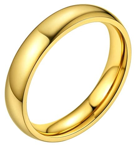 Bestyle Goldring Herren Damen Partnerringe Edelstahl 4mm Verlobungsring Paar Ehering Trauring Freundschaftsringe Ringgröße 57 Geschenk für Geburtstag Weihnachten