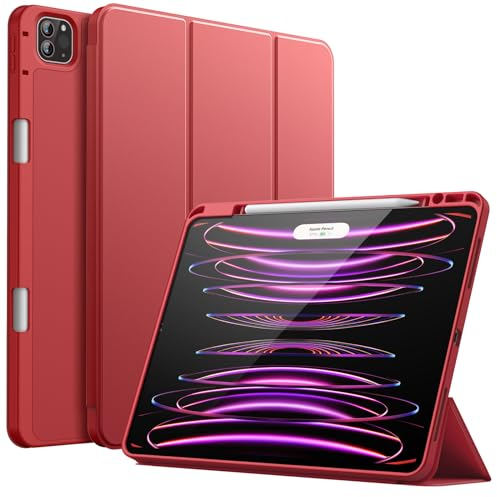 JETech Custodia per iPad Pro 12,9 Pollici (6a/5a Generazione, Modello 2022/2021), con Portapenne, Supporta la Ricarica di Pencil 2a Gen, Cover Tablet Sottile con Retro in Morbido TPU (Rosso)