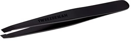 TWEEZERMAN Pinzette (Handgeschliffene Schräge Spitzen, Augenbrauen zupfen, Profi-Qualität, Rostfreier Edelstahl), Full Black