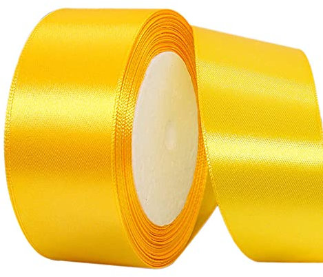 POPOYU Baumwoll Band Goldgelb 4cm,Satinband 4cm Breit,Dekoration Präsent Geschenkband,Geschenkband Breit Goldgelb Kleid Hochzeit,Taufe und Geburtstag Geschenke,Satin Dekoband,Deko Band Geschenk