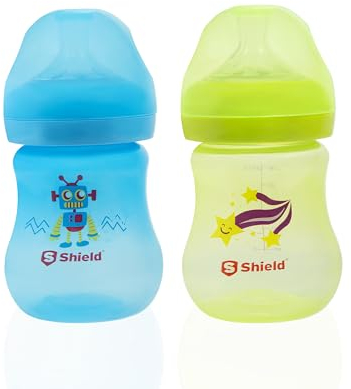 S SHIELD BABY Glasflasche – 6 Monate und älter – BPA-frei Blau Grün (2 Stück)