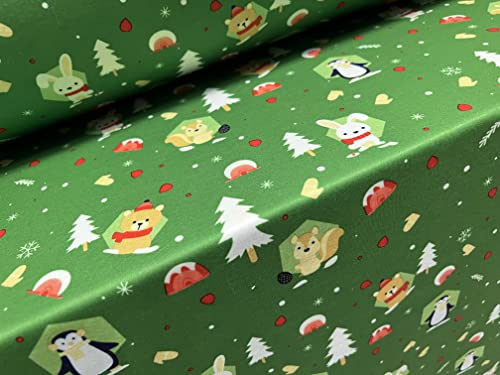 Scuba Neopren-Stil, Stretch-Spandex-Jersey-Stoff, Meterware, Weihnachts-Pinguin-Druck, Grün