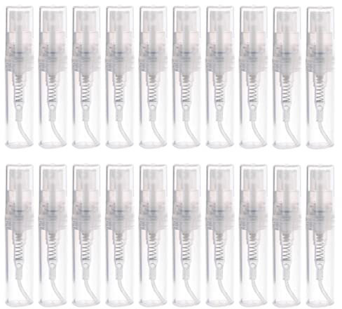 SKYPRO 20 mini botellas de plástico recargables portátiles para enjuague bucal, atomizador para limpieza, viajes, aceites esenciales, perfume (2 ml, blanco)
