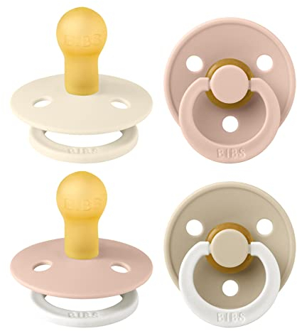 BIBS Colour Schnuller 4er-Pack, BPA-frei. 2 stück im Dunkeln Leuchtende, Kirschform Nippel. Naturkautschuk/Latex, Hergestellt in Dänemark. 0-6 Monate (4er Pack), Blush Glow Mix