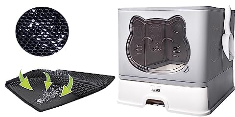 BIESMA Katzenklo mit Katzenklomatte und Schaufel, XXL Katzentoilette Für Katzen bis 15kg,Katzenklo mit ausziehbares Tablett, Katzenklo mit Deckel und Zubehör