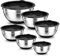 Onader Mixing Bowl Set of 6, Stainless Steel Nesting Salad Bowl with Airtight Lids & Non-Slip Silicone Base, Metal Serving Bowl for Baking/Cooking/Food Prep, Size 0.7/1.2/1.6/2.5/2.8/4.6QT - Black