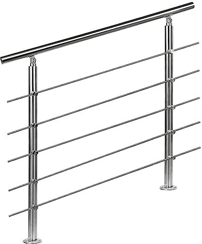 CAVATINY Garde-corps avec main courante en acier inoxydable pour escalier balcon avec 5 traverses - Main courante intérieure et extérieure, balustrade d'escalier en acier inoxydable balcon (80 cm, 5