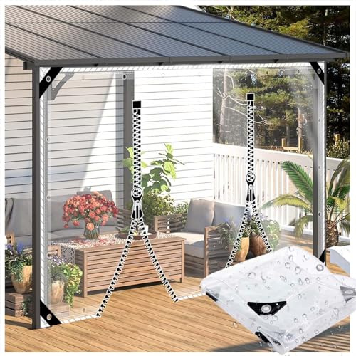 ZHUSHOU Transparente Plane mit ösen,Abdeckplane Wasserdicht Outdoor Rollo Regenplane,für Balkon Pflanzendecke Sichtschutz Terrasse,Schutzplane mit 2 Reißverschlüssen(H:2.3mxL:2.4m)