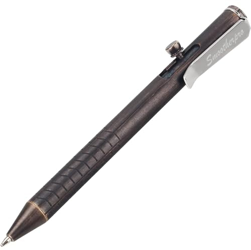 SMOOTHERPRO Massiver Messing Kugelschreiber Bolt Action Metall Stift Kompatibel mit Fisher Space SPR-Minen für Tremor Parkinson Arthritis Hände Farbe schwarz(FSR010)