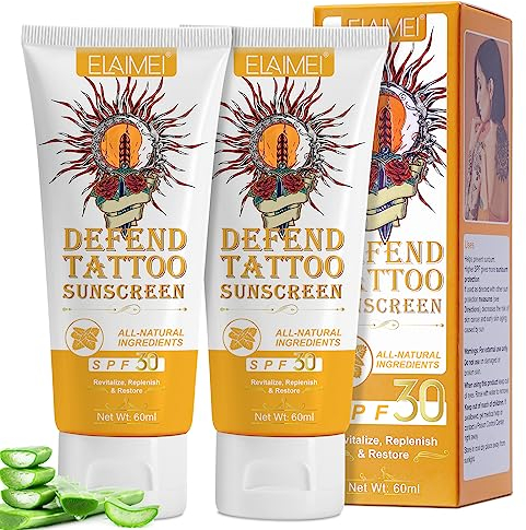 Premium Tattoo Sonnencreme, 2Pcs Sun Protection LSF50, Sonnenschutz für Tätowierte Tattoo Haut, UVA/UVB Sonnenstrahlen Schutz, Tattoo Nachsorge Sonnenschutzlotion, Wasserbeständig, 60 ml*2