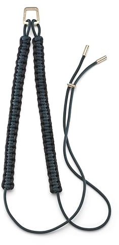 UNTAGS - Scoubidou Adjustable Phone Necklace - Braided Rope with Scoubidou Technique - Metal Carabiner Gold Colour Included - Black and Teal