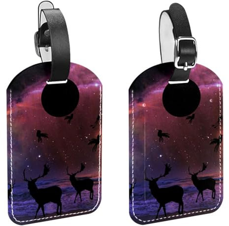 FVQL Gepäckanhänger, strapazierfähig, für Rucksack, Koffer, Ausweishalter, Taschenanhänger, Sternen- und Hirschvogel, abstrakt, 2 Stück